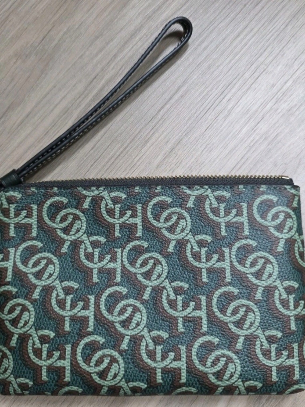 Green and Brown Patterned Wristlet Pouch